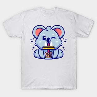 Cute koala drinking boba milk tea cartoon T-Shirt